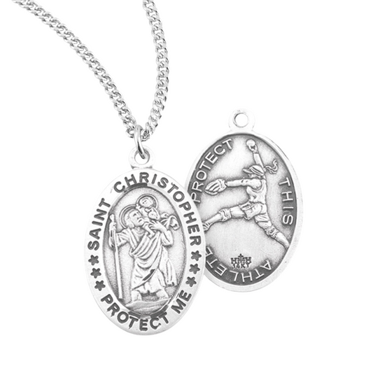 Saint Christopher Oval Sterling Silver Female Softball Athlete Medal, Catholic Gift, Made in USA