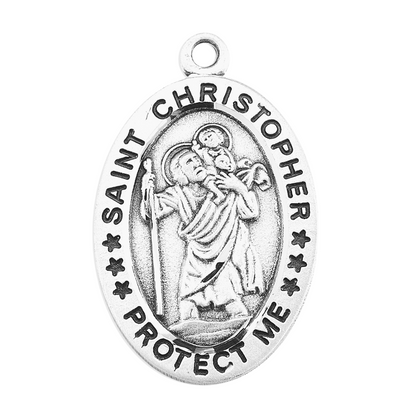 Saint Christopher Sterling Silver Softball Medal — 18" Chain, Made in USA
