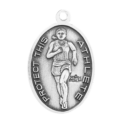 Saint Christopher Sterling Silver Female Track Medal Pendant — 18" Chain