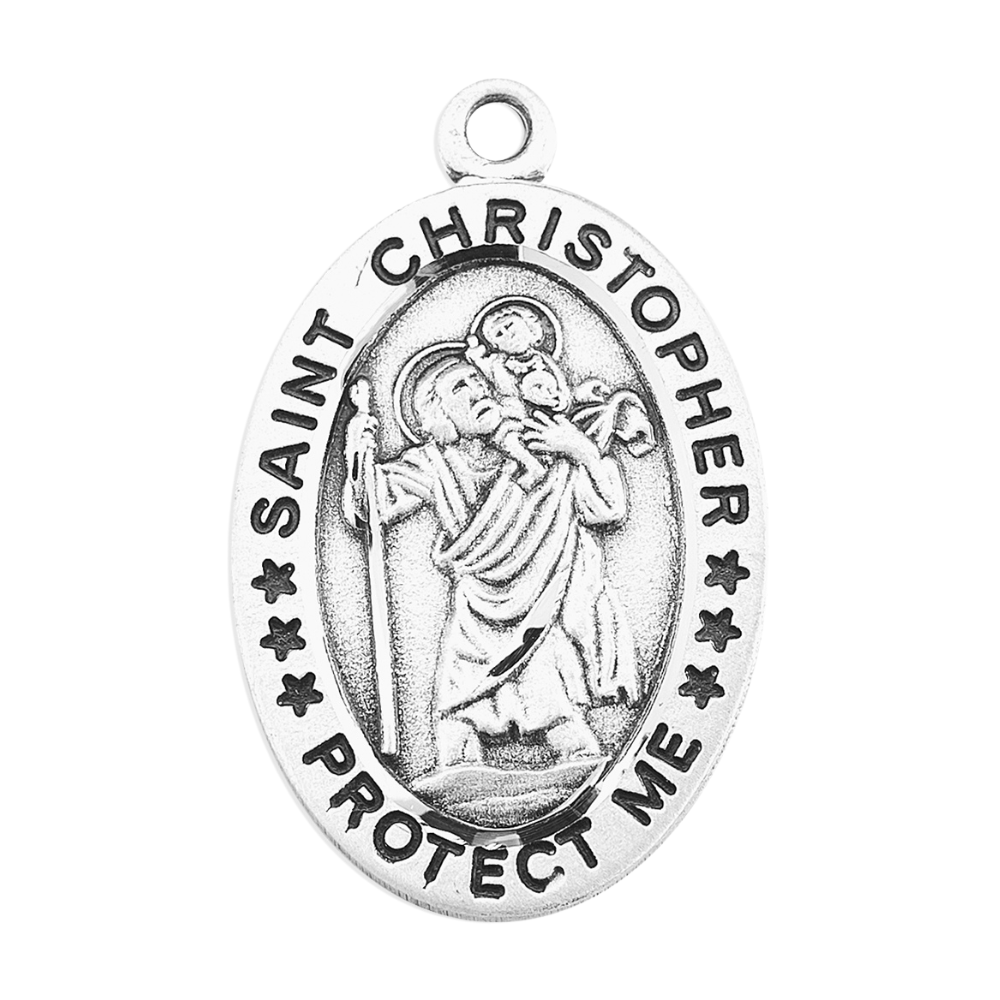Saint Christopher Sterling Silver Female Volleyball Medal Pendant - 18" Chain