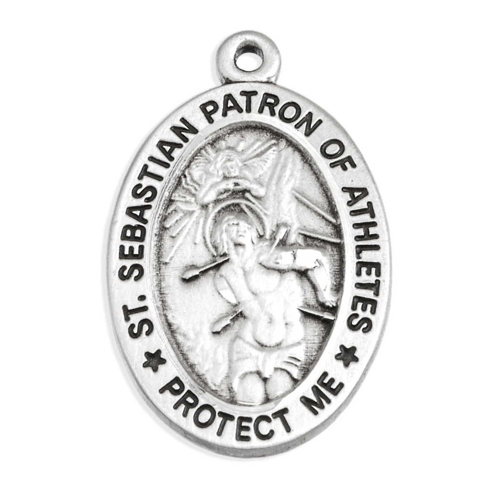 Saint Sebastian Sterling Silver Female Basketball Medal — 18" Chain, Gift Box