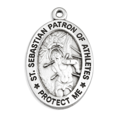 Saint Sebastian Sterling Silver Female Basketball Medal — 18" Chain, Gift Box