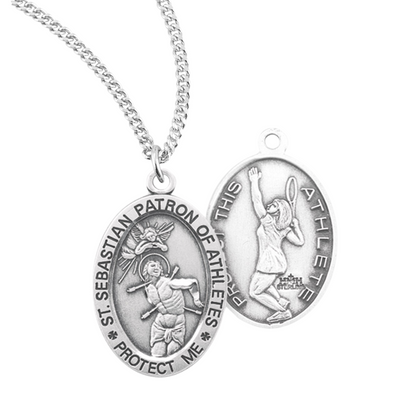 Saint Sebastian Oval Sterling Silver Female Tennis Athlete Medal, Catholic Gift, Made in USA
