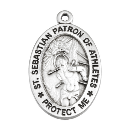 Saint Sebastian Sterling Silver Female Tennis Medal — 18" Chain, Gift Box