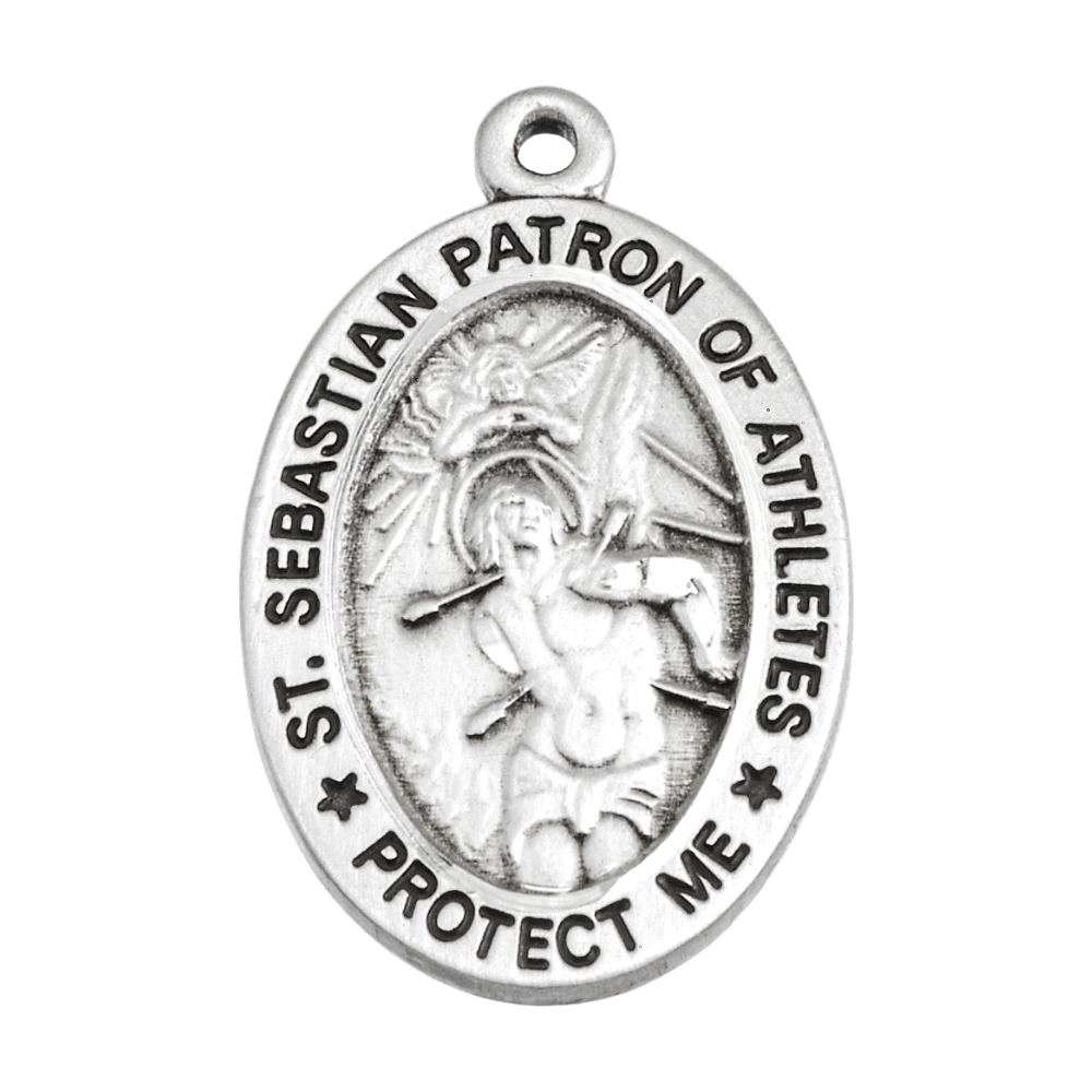 Saint Sebastian Sterling Silver Female Track Medal — 18" Chain, Made in USA