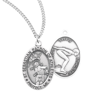Sterling Silver Oval St. Sebastian Women's Swim Medal, Catholic Gift, Made in USA