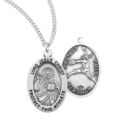 Lord Jesus Christ Oval Sterling Silver Female Softball Athlete Medal, Catholic Gift, Made in USA