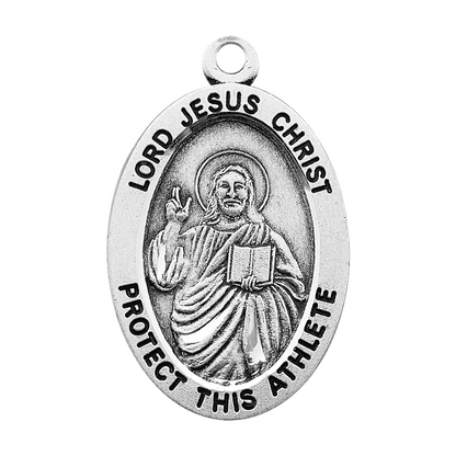 Lord Jesus Christ Sterling Silver Female Swimmer Medal — 18" Chain, Gift Box