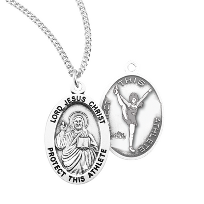 Lord Jesus Christ Oval Sterling Silver Female Cheer Athlete Medal, Catholic Gift, Made in USA