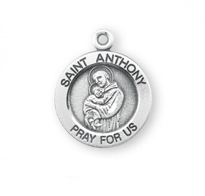 Saint Anthony Sterling Silver Round Medal Pendant — 18" Chain, Gift Box