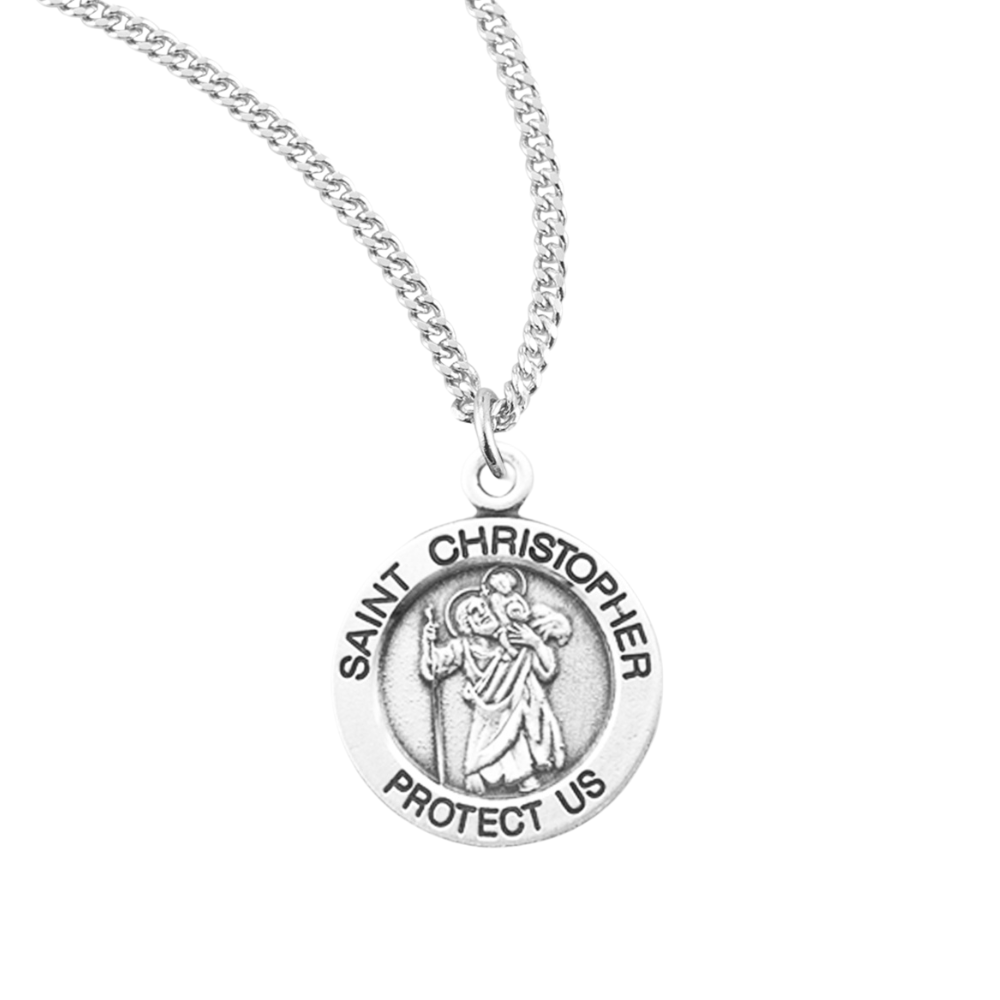 Patron Saint Christopher Round Sterling Silver Medal, Catholic Gift, Made in USA