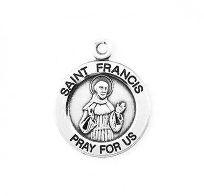 Saint Francis of Assisi Sterling Silver Medal Pendant — 18" Chain, Gift Box