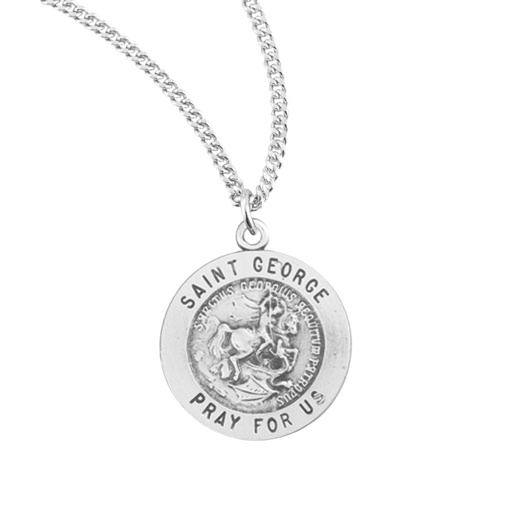 Patron Saint George Round Sterling Silver Medal, Catholic Gift, Made in USA