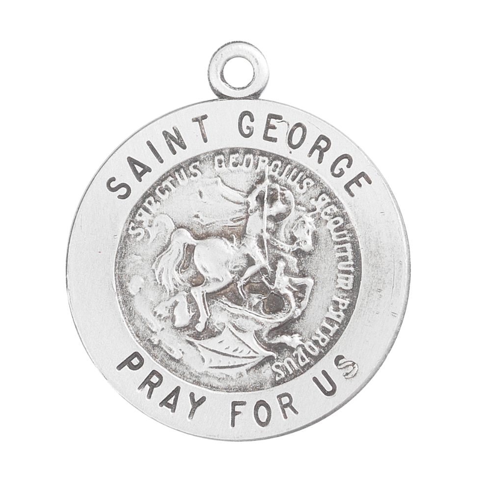 Saint George Sterling Silver Round Medal Pendant Necklace — 18" Chain