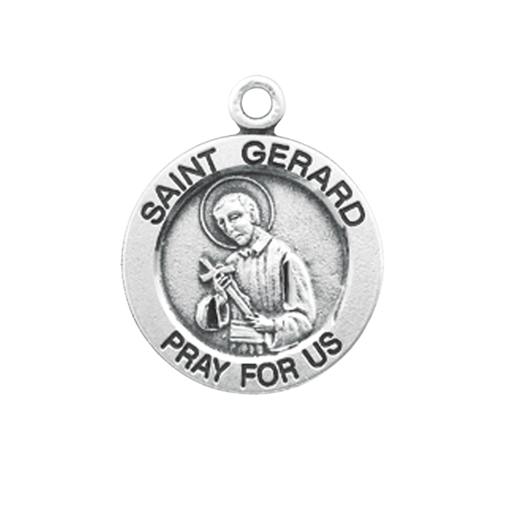 Saint Gerard Sterling Silver Round Medal Necklace — 18" Chain, Gift Box Included