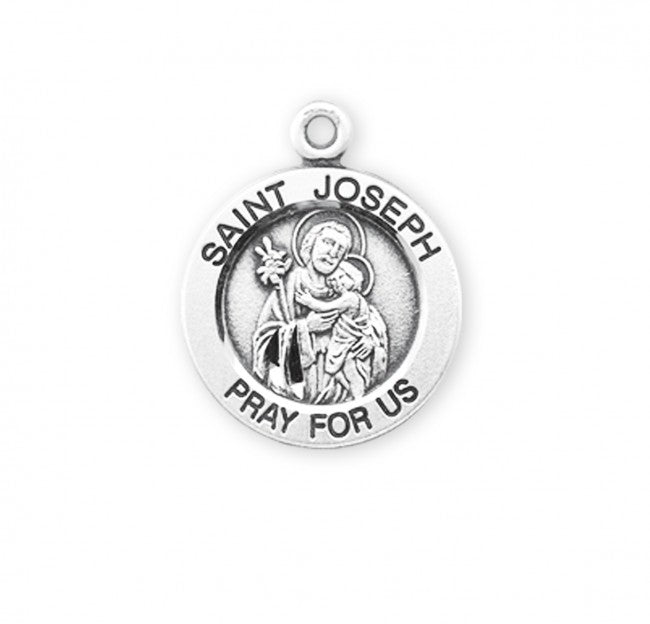 Saint Joseph Sterling Silver Round Medal Pendant — 18" Chain, Gift Box Included