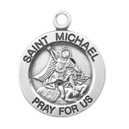 Saint Michael Sterling Silver Round Medal Pendant — 18" Chain, Gift Box
