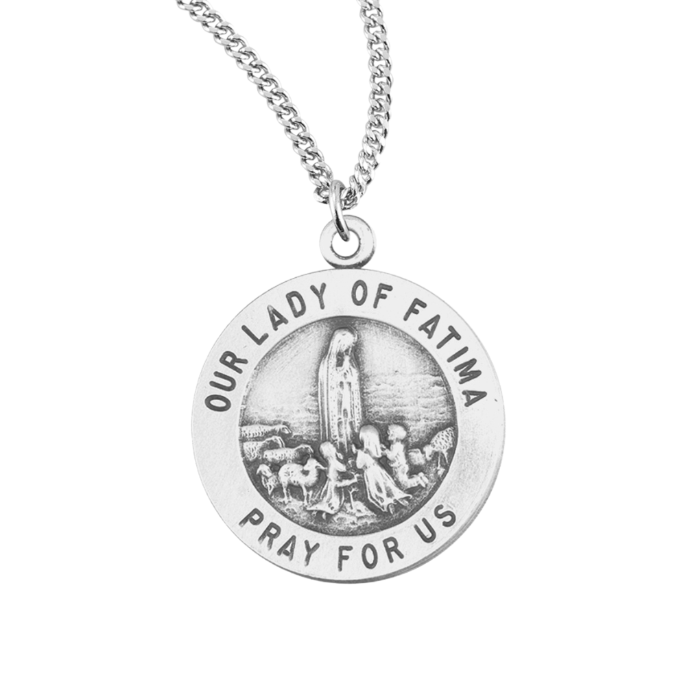Sterling Silver Round 11/16" O.L. of Fatima Medal, Catholic Gift, Made in USA