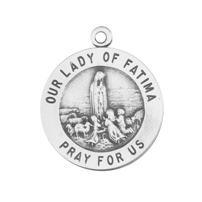 Our Lady of Fatima Sterling Silver Round Medal Necklace — 18" Chain, Gift Box