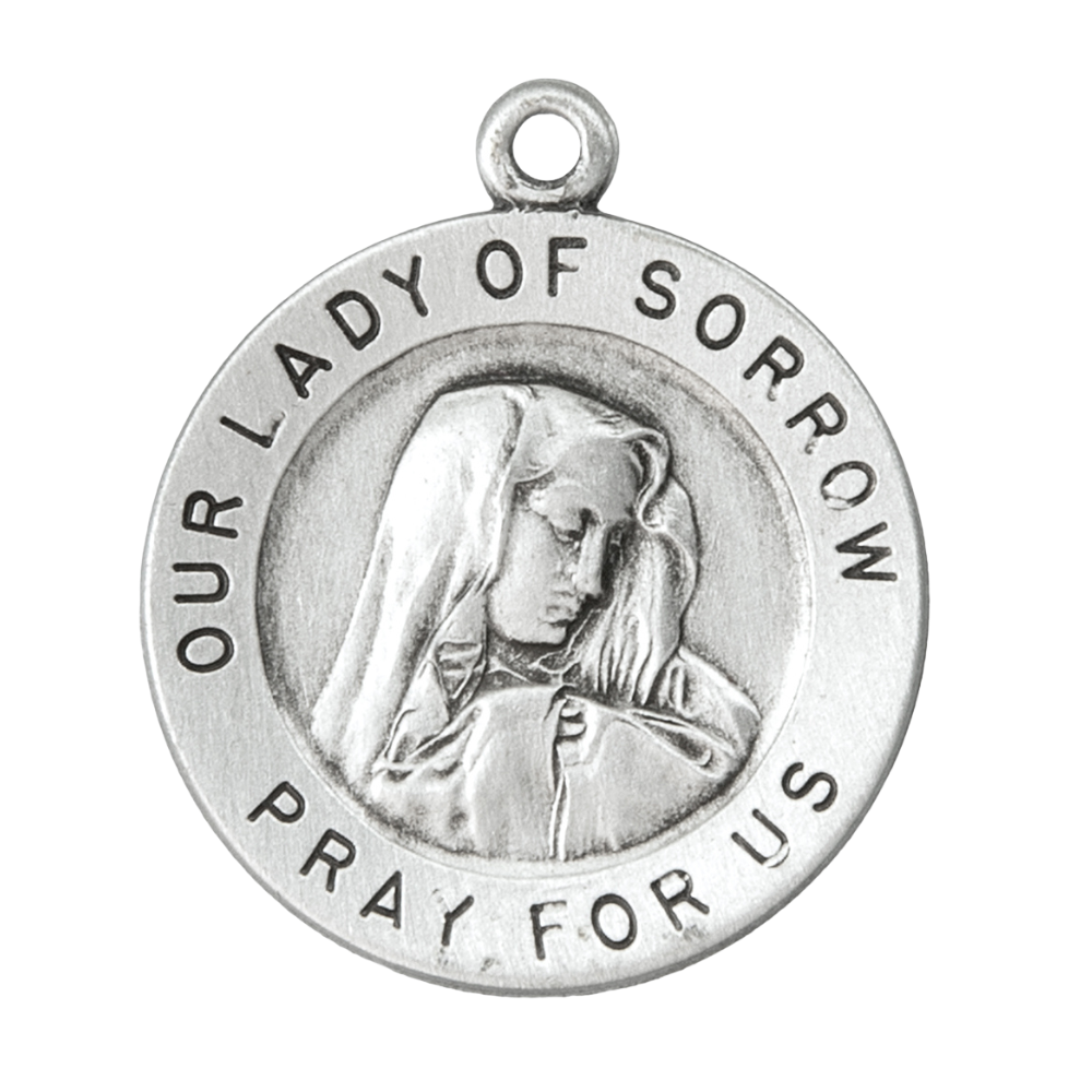 Our Lady of Sorrows Sterling Silver Medal Pendant — 18" Chain, Gift Box Included
