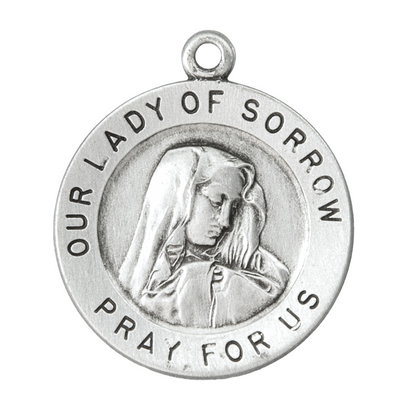 Our Lady of Sorrows Sterling Silver Medal Pendant — 18" Chain, Gift Box Included