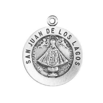 San Juan De Los Lagos Medal Sterling Silver Pendant Necklace - 18" Chain, Gift Box