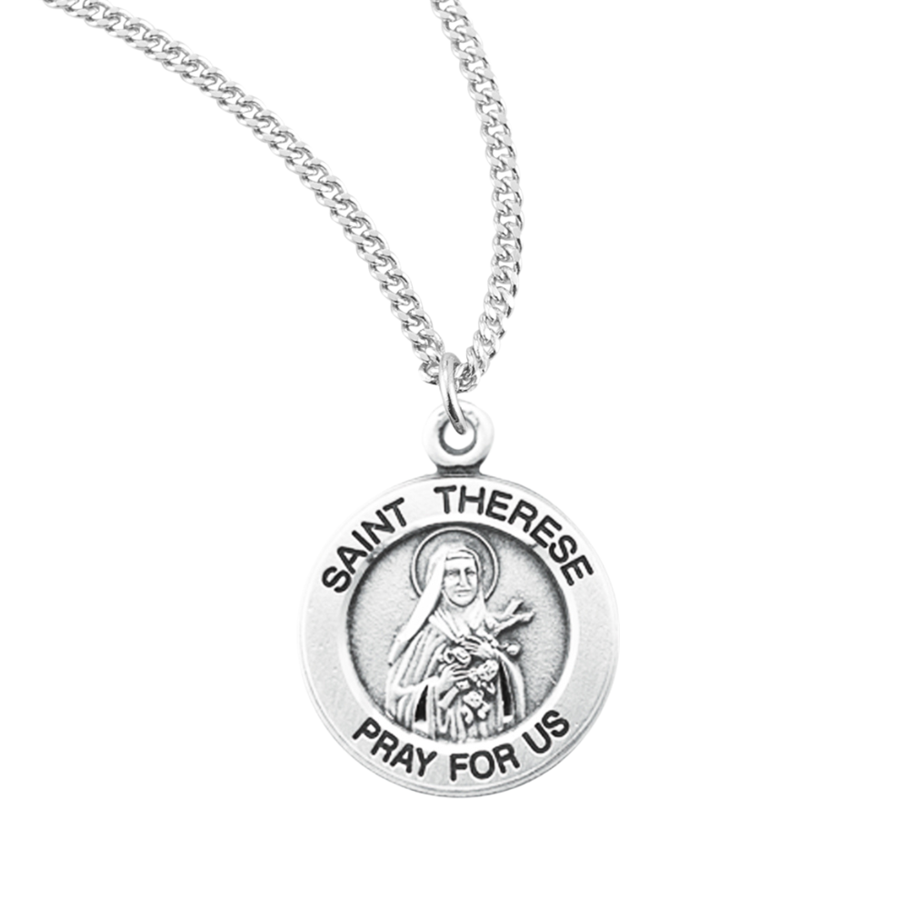 Patron Saint Therese of Lisieux Round Sterling Silver Medal, Catholic Gift, Made in USA