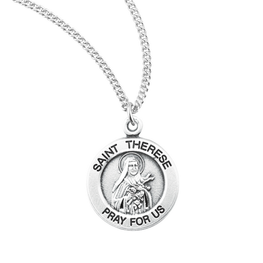 Patron Saint Therese of Lisieux Round Sterling Silver Medal, Catholic Gift, Made in USA