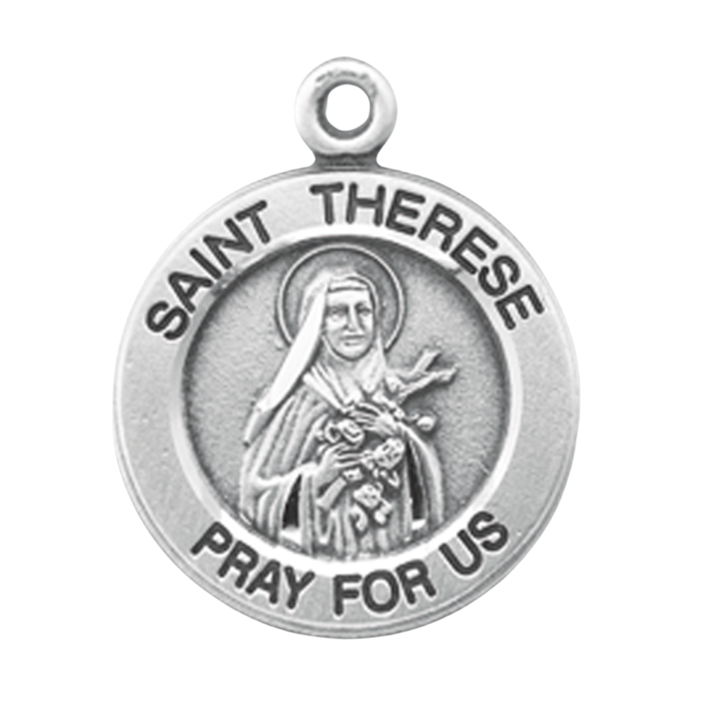 Saint Therese of Lisieux Sterling Silver Round Medal Necklace, Made in USA