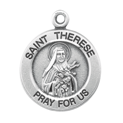 Saint Therese of Lisieux Sterling Silver Round Medal Necklace, Made in USA