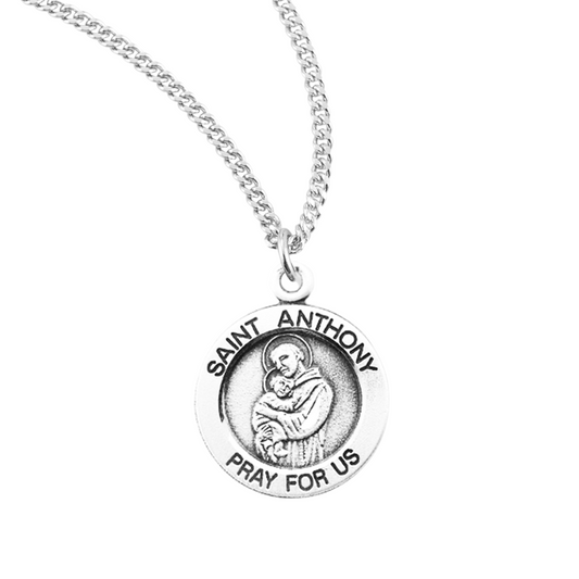 Patron Saint Anthony Round Sterling Silver Medal, Catholic Gift, Made in USA
