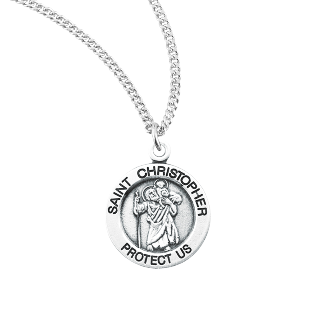 Patron Saint Christopher Round Sterling Silver Medal, Catholic Gift, Made in USA