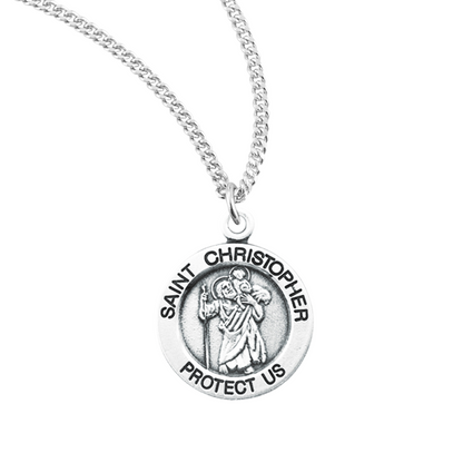 Patron Saint Christopher Round Sterling Silver Medal, Catholic Gift, Made in USA