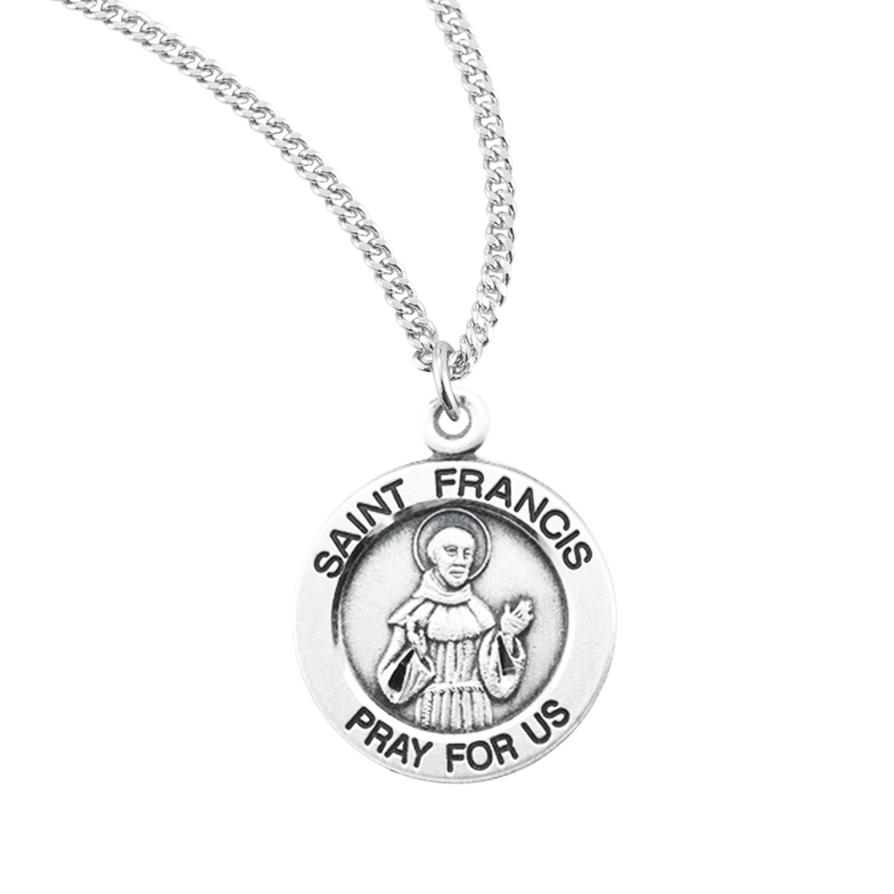 Patron Saint Francis of Assisi Round Sterling Silver Medal, Catholic Gift, Made in USA
