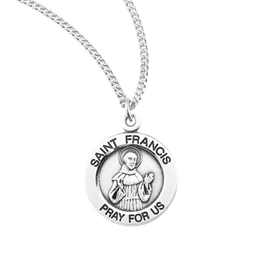 Patron Saint Francis of Assisi Round Sterling Silver Medal, Catholic Gift, Made in USA