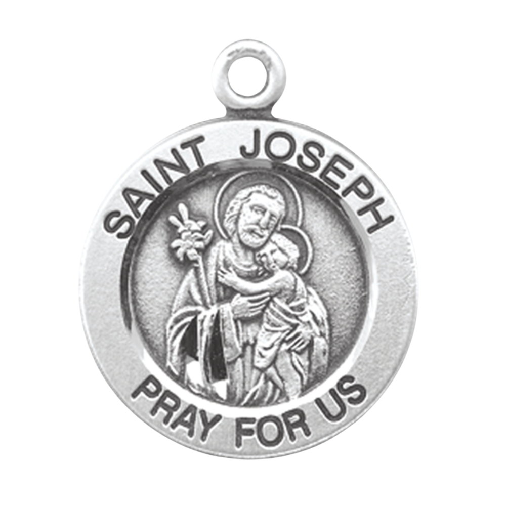 Saint Joseph Sterling Silver Round Medal Pendant — 18" Chain, Gift Box