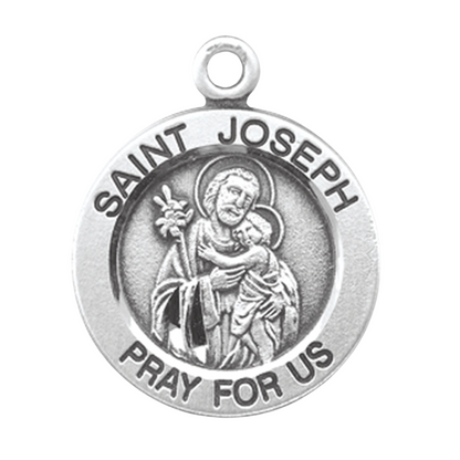 Saint Joseph Sterling Silver Round Medal Pendant — 18" Chain, Gift Box