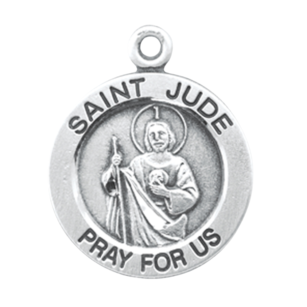 Saint Jude Sterling Silver Round Medal Necklace — 18" Chain, Made in USA