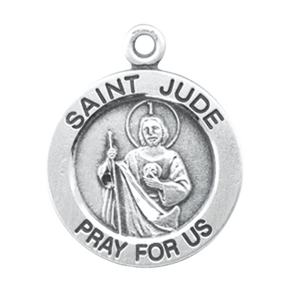 Saint Jude Sterling Silver Round Medal Necklace — 18" Chain, Made in USA