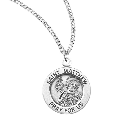 Patron Saint Matthew Round Sterling Silver Medal, Catholic Gift, Made in USA