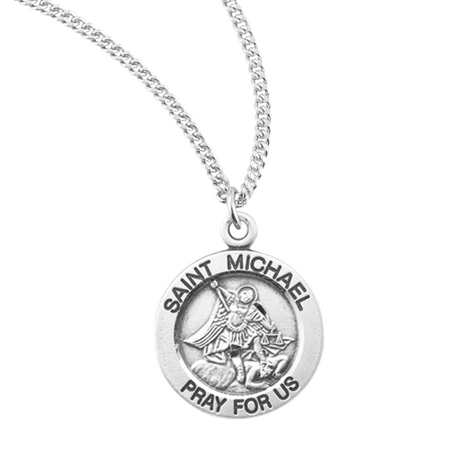 Patron Saint Michael Round Sterling Silver Medal, Catholic Gift, Made in USA