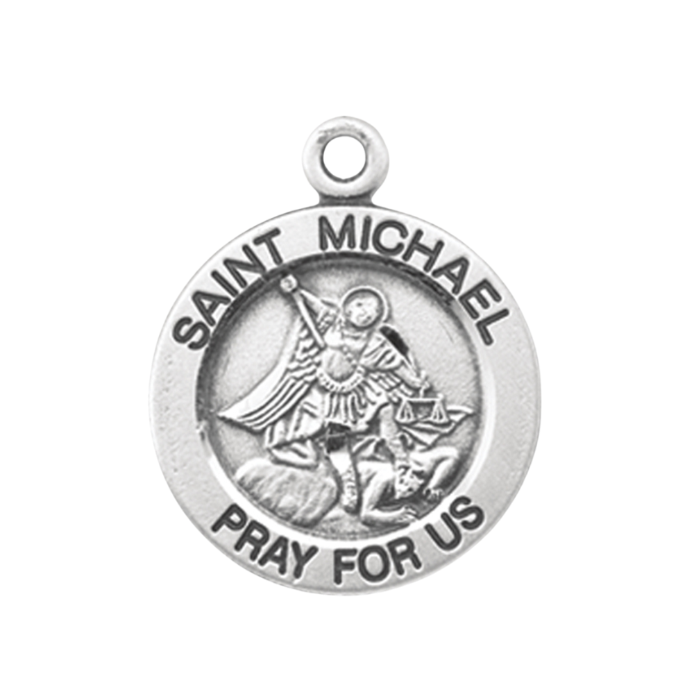 Saint Michael Sterling Silver Round Medal Pendant — 18" Chain, Made in USA