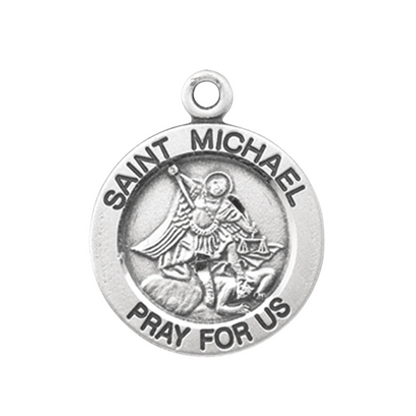 Saint Michael Sterling Silver Round Medal Pendant — 18" Chain, Made in USA