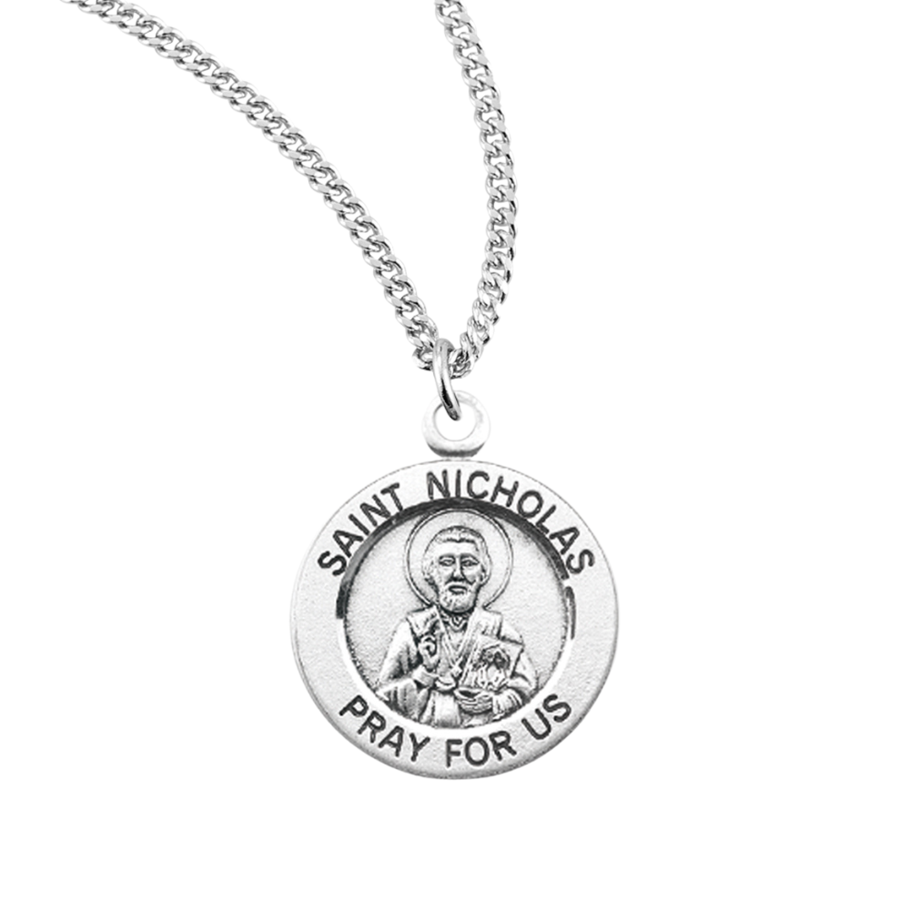 Patron Saint Nicholas Round Sterling Silver Medal, Catholic Gift, Made in USA