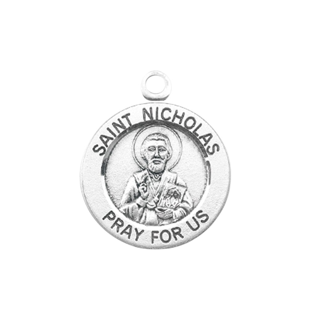 Saint Nicholas Sterling Silver Medal Necklace — 18" Chain, Gift Box Included