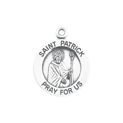 Saint Patrick Sterling Silver Round Medal Necklace - 18" Chain, Made in USA