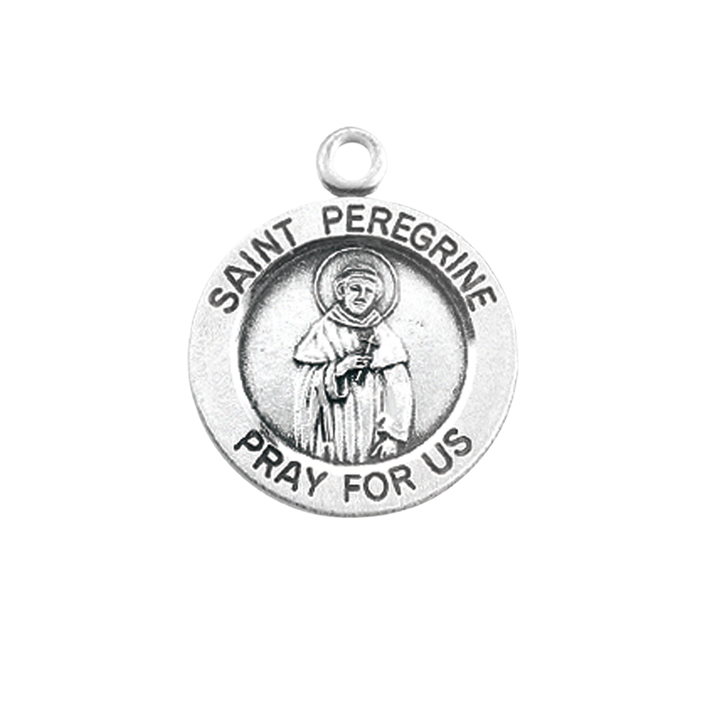 Saint Peregrine Sterling Silver Round Medal — 18" Chain, Gift Box Included