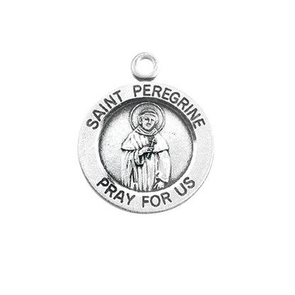 Saint Peregrine Sterling Silver Round Medal — 18" Chain, Gift Box Included