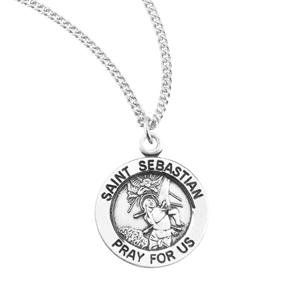 Patron Saint Sebastian Round Sterling Silver Medal, Catholic Gift, Made in USA