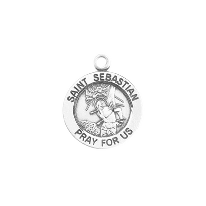 Saint Sebastian Sterling Silver Round Medal Necklace — 18" Chain, Gift Box